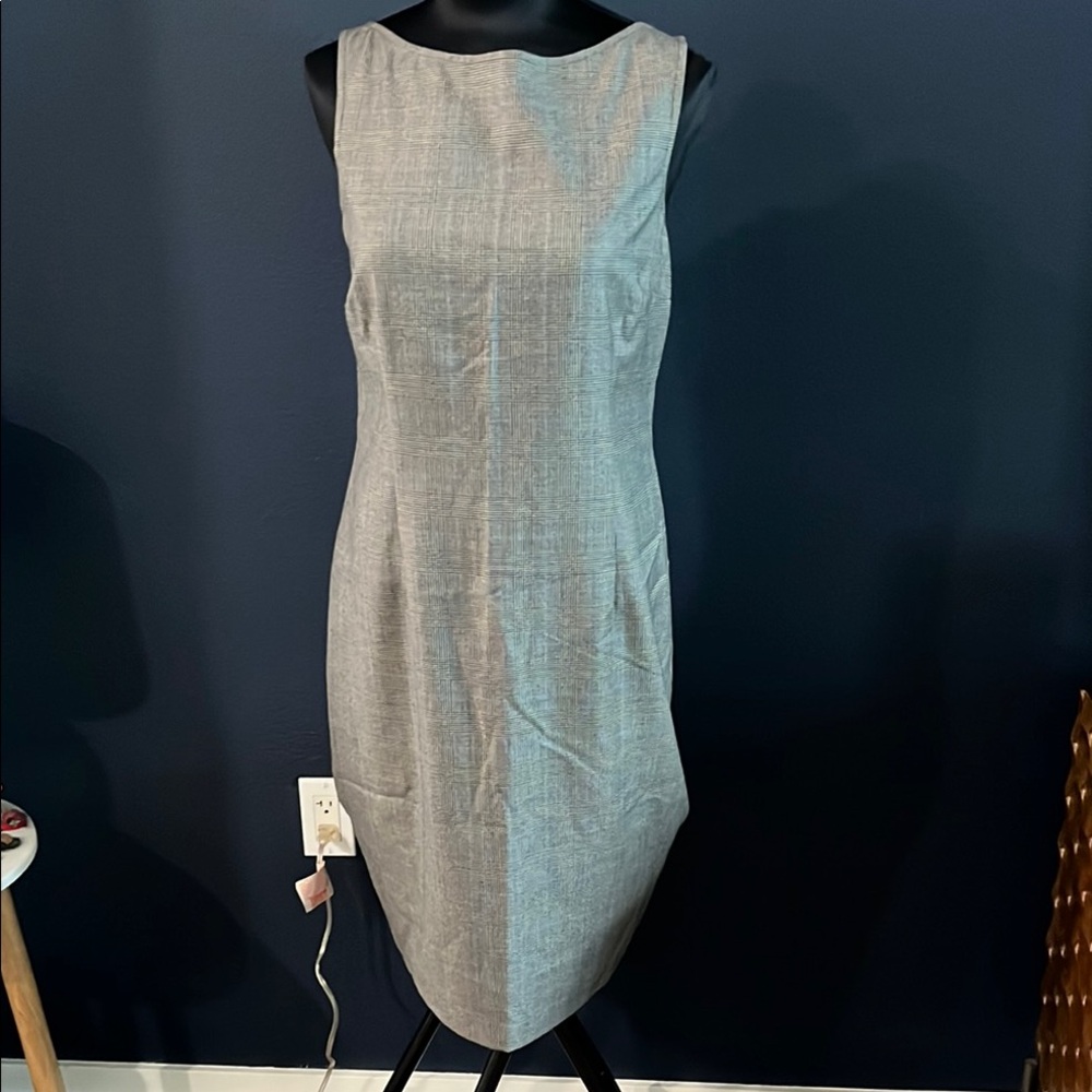 Faconnable plaid black white and blue sheath dress sleeveless Made in Italy sz 6